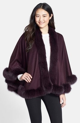 Sofia Cashmere Genuine Fox Fur Trim Short Cashmere Cape