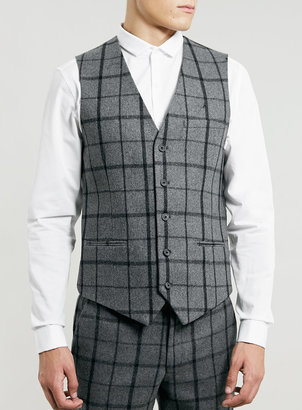 Topman Grey Window Pane Check Suit Waistcoat