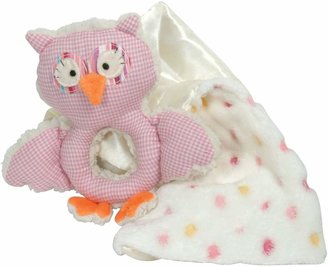 Stephan Baby Shabby Owl Shaggy Sherpa Rattle and Multi-Dot Fleece Blanket Gift Set