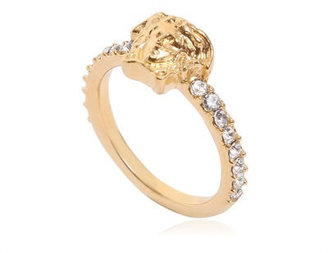 Versace Rhinestones On Gold Plated Ring