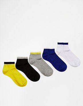 ASOS 5 Pack Rib Trainer Socks In Colour Block - Multi