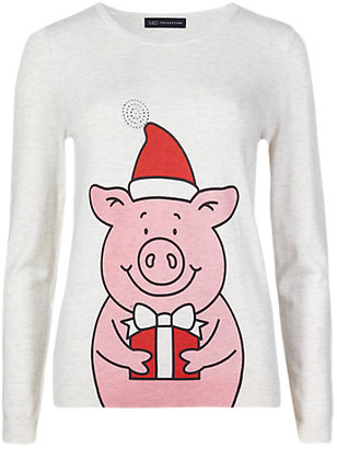 Marks and Spencer M&s Collection Fun Percy Pig Christmas Jumper