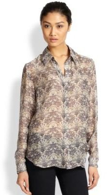 L'Agence Floral-Print Silk-Chiffon Shirt