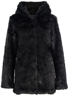 Quiz Black Fur Hood Coat
