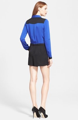 Milly Colorblock Stretch Silk Crepe Romper