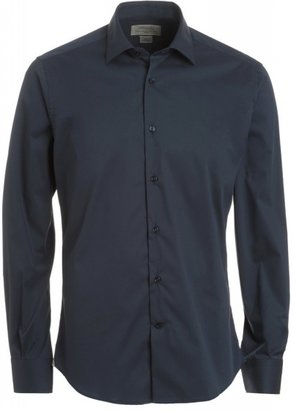 Poggianti Shirts Navy Blue Fitted, Classic Stretch Cotton Shirt