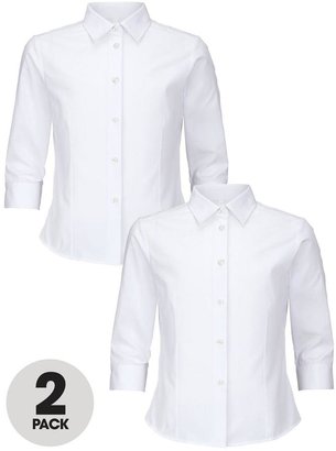Top Class Girls Easy Care Three-Quarter Sleeve Shirts (2 Pack)