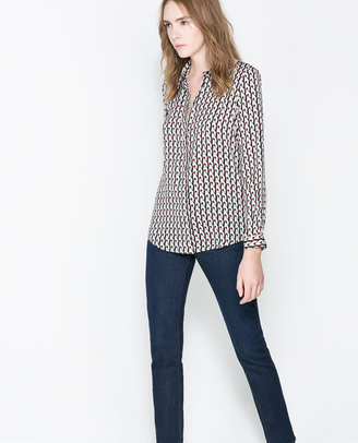 Zara 29489 Printed Shirt-Style Blouse