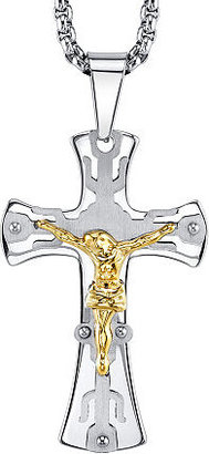 Fine Jewelry Mens Two-Tone Stainless Steel Crucifix Cross Pendant Necklace