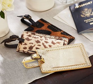 Pottery Barn Pony Hair & Gold Leather Luggage Tag