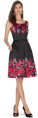 White House Black Market Sleeveless Satin Rose Print Fit and Flare Dress