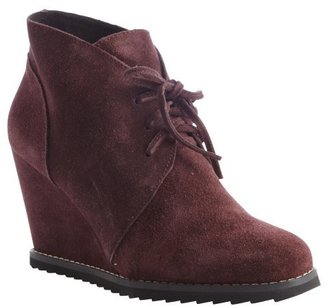 Charles by Charles David burgundy suede-leather 'Clover' lace up wedge booties