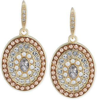 Carolee Gold-Tone Imitation Pearl and Pavé Oval Drop Earrings