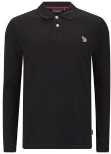 Paul Smith Men's Long Sleeved Pique Cotton Zebra Polo Shirt Black