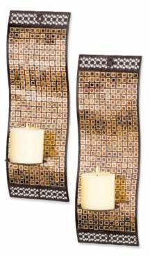 San Miguel Kingsway Rich Mixed Metallic Mosaic Waved Wall Sconces (Set of 2)