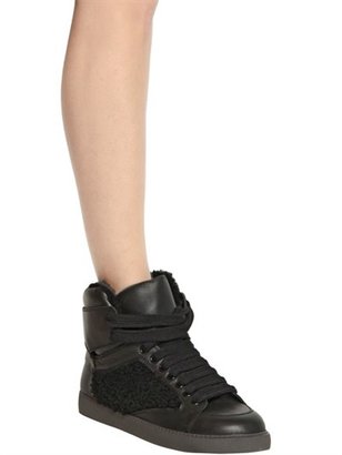 See by Chloe Leather Shearling High Top Sneakers