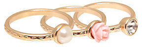 Torrid Pearl, Rose & Gemstone Three Ring Set