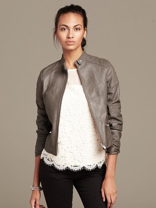 Banana Republic Quilted Taupe Leather Moto Jacket
