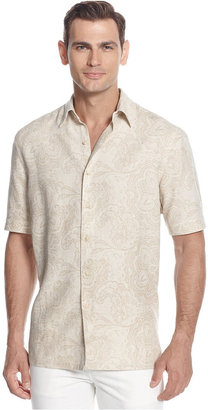 Tasso Elba Island Big and Tall Paisley Silk Linen Blend Shirt