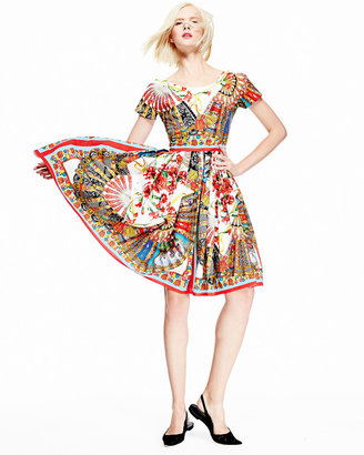 Dolce & Gabbana Fan-Print Pleated Poplin Dress