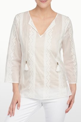 NYDJ Tie Front Embroidered Blouse