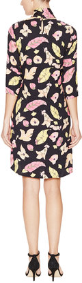 Tocca Crepe Graphic Bow Neck Dress