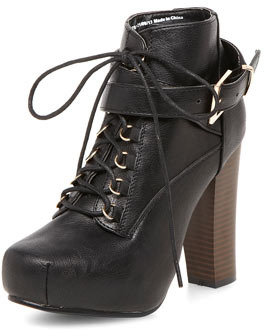 Dorothy Perkins Black lace up block heel boots