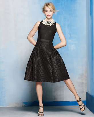 Carmen Marc Valvo Sleeveless Dot Textured Skirt Cocktail Dress, Black