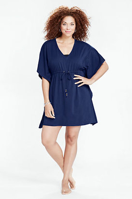 Lands' End Women's Plus Size Knit Jersey Empire Poncho Cover-up