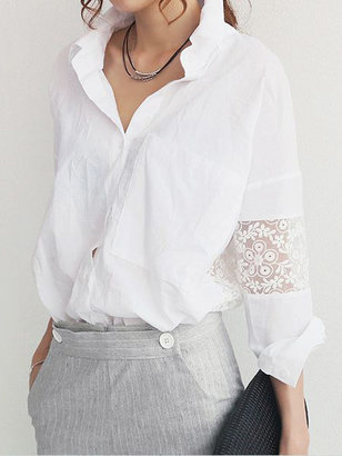 Choies White Shirt with Lace Insert Sleeve