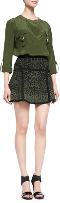 Diane von Furstenberg Float-Flowy Leopard-Print Miniskirt, Olive Green Nite/Black