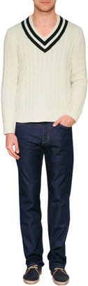 Polo Ralph Lauren Herbal Milk/Navy Cotton-Cashmere V-Neck Pullover