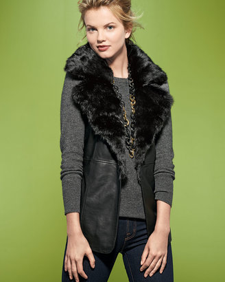 Bagatelle Leather Vest with Fur Collar