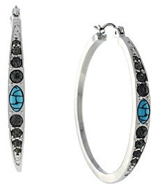 Jessica Simpson Turquoise/Black Diamond/Light Rhodium Hoop Earrings