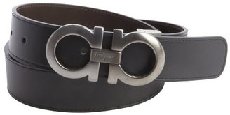 Ferragamo black and hickory leather gancini reversible belt
