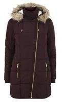 Dorothy Perkins Womens Burgundy Padded Zip Front Coat- Red