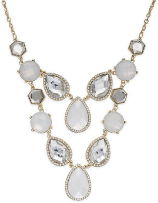INC International Concepts Gold-Tone Faceted White Stone Two-Row Frontal Necklace