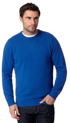 Maine New England Big and tall royal blue plain ribbed crew neck jumper