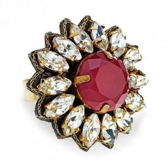 Mood Pink stone crystal flower adjustable ring