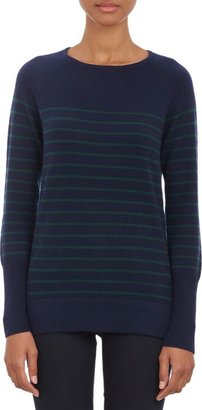 Barneys New York Thin-Stripe Cashmere Sweater-Blue