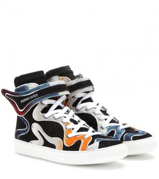 Pierre Hardy Psychorama suede and calf-hair high-top sneakers