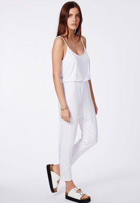 Missguided White Strappy Jersey Jumpsuit