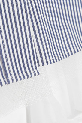 Sacai Luck striped cotton, silk-tulle and mesh shirt