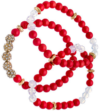 Blu Bijoux Set of Three Gold Crystal and Coral Beaded Bracelets