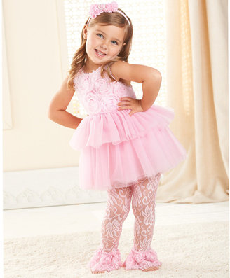 Mud Pie Pink Rosette Tunic & Lace Leggings - Infant, Toddler & Girls