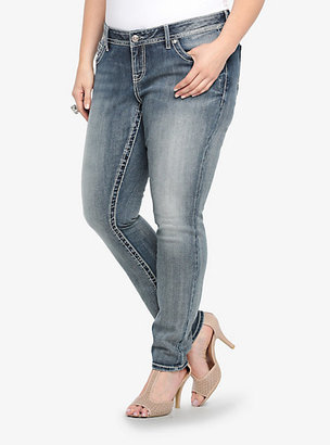 Torrid Premium Skinny Jean - Medium Wash with Rhinestone Flower Pockets