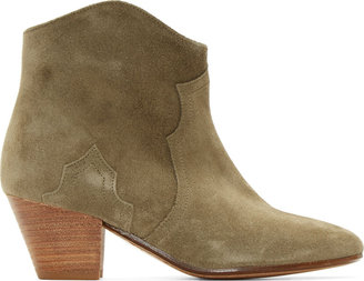 Isabel Marant Olive Suede Dicker Ankle Boots