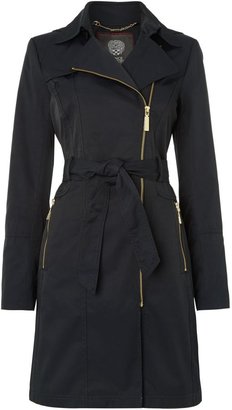 Vince Camuto Raincoat hooded with asymetrical zip & belt