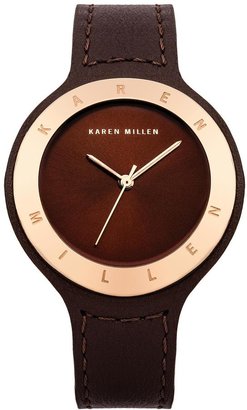 Karen Millen Brown Dial and Brown Leather Strap Ladies Watch