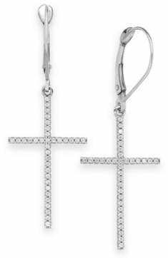 Wrapped Diamond Cross Earrings in 10k White Gold (1/5 ct. t.w.), Created for Macy's